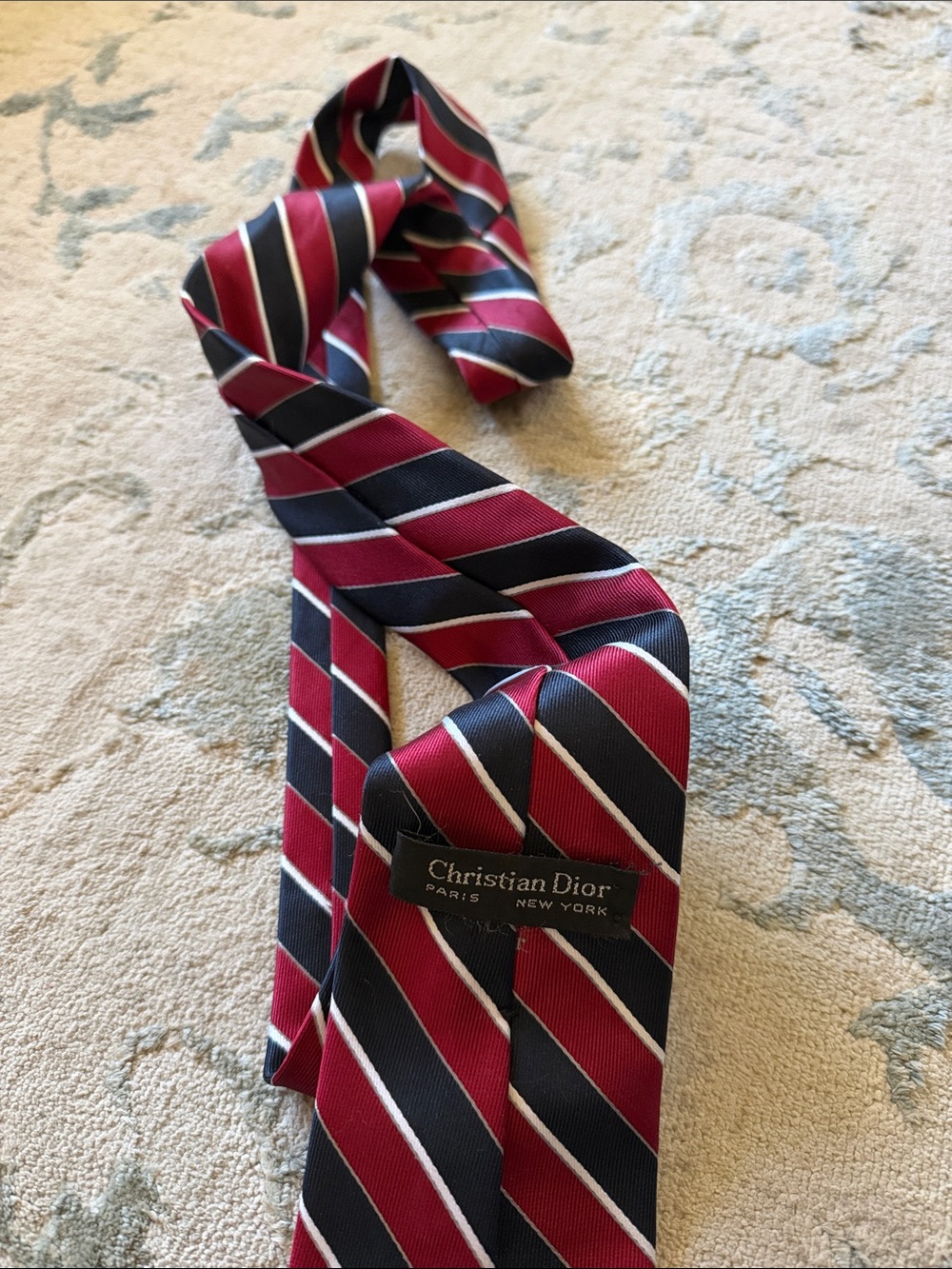 Dior Men's Burgundy and Navy Diagonal Stripe Silk Tie